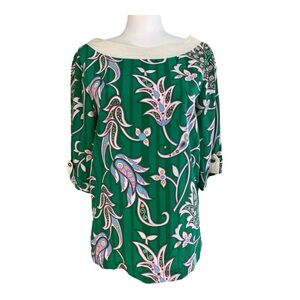 Bob Mackie Wearable Art Silk Top Size S‎ Green Paisley Retro Designer 60s